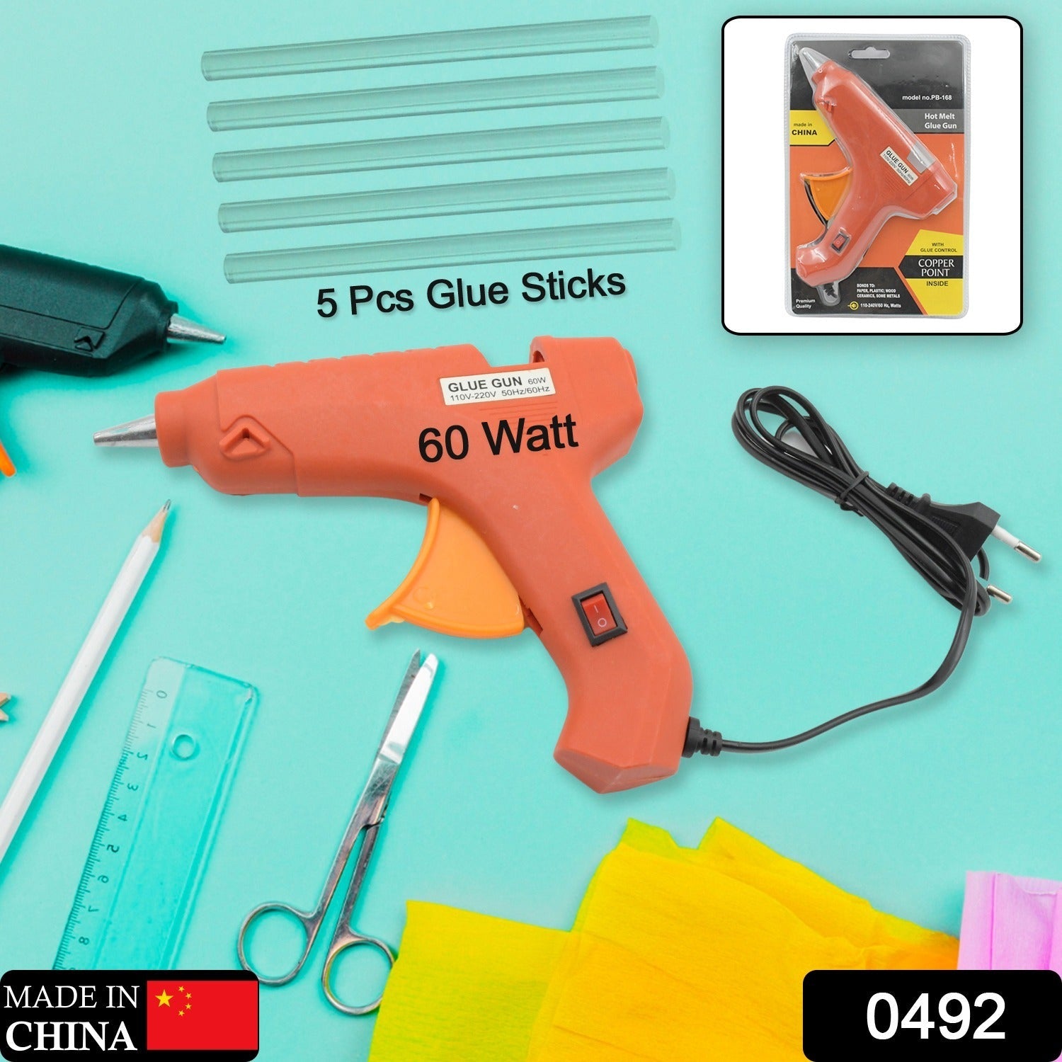 Professional 60 Watt Hot Melt Glue Gun with 5 Glue Sticks & On/Off Switch Professional 60 Watt Hot Melt Glue Gun with 5 Glue Sticks & On/Off Switch